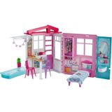 Barbie'nin Portatif Taşınabilir Evi, 1 Katlı Havuzlu Oyun Seti FXG54 Eğlenceli Özelliklerle