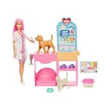 Barbie'nin Veteriner Kliniği Oyun Seti, Pembe Saçlı Bebek, Veteriner Eşyaları ve Alçıyla Bandaj Hazırlama H... + 1 Barbie Oyuncağı
