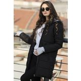 Barbora 805 Kışlık Kapüşonlu Uzun Şişme Siyah Kadın Mont