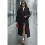 Barbora Balık Sırtı Desenli Astarlı Kışlık Kadın Uzun Kaşmir Kaban - Gri