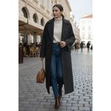Barbora Balık Sırtı Desenli Astarlı Kışlık Kadın Uzun Kaşmir Kaban - XL - Gri