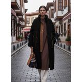 Barbora Beli Bağcıklı Kadın Fermuarlı Peluş Ceket - Siyah