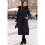 Barbora Günlük Kışlık Tam Boy Kürklü Kadın Siyah Şişme Mont - XL