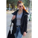 Barbora Kaşmir Yaka Bayan Kaban - XS - Siyah