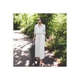 Barbora Keten Beli Bağcık Detaylı Uzun Kol Elbise