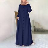Barbora Keten Günlük Yazlık Tam Boy Tesettür Kadın Elbise - Lacivert - 2XL