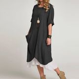 Barbora Keten Yazlık Günlük Tasarım Kadın Elbise BT263SIYAHA5 - XL