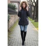 Barbora Kışlık Kapüşonu Suni Kürklü Şık Orta Boy Kadın Siyah Mont - 2XL