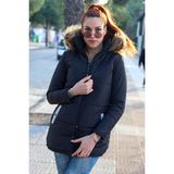 Barbora Kışlık Kürk Yaka Şişme Kadın Mont TR7112SIYAH - 2XL