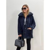 Barbora Peluş Rahat Kışlık Kadın Ceket - Füme - 2XL