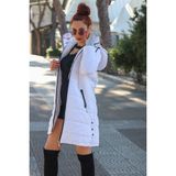 Barbora TR805 Kışlık Kapüşonlu Uzun Şişme Beyaz Kadın Mont