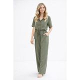 Barbora Yazlık Kısa Kollu Keten Tulum - Haki - 2XL