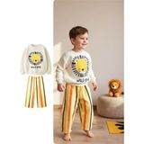 Barbosa Sweatshırt Coton Pantolon Eşortman Şık 2 Li Pamuklu Şardonsuz Erkek Takım - Beyaz - Turuncu - 5 - 6 Yaş
