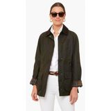 Barbour Classic Beadnell Kadın Yağlı Ceket OL71 Yeşil Midi Uzun Kol Düz Desenli - 36