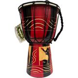 BARC Ahşap Djembe, 25 cm, Mahoni Ağacı ve Keçi Derisi, Otantik El Yapımı Bali Davul, Fil Figürlü,