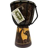 BARC Ahşap Djembe, 30 cm, Mahoni Ağacı ve Keçi Derisi, Otantik Çalgı, Model 006, Fil Figürlü, Dekoratif Davul