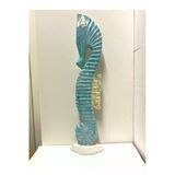 Barc Shop Ahşap Dekoratif Deniz Atı Turkuaz 80 Cm Büyük Otantik El Yapımı Biblo