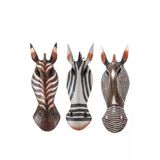 Barc Shop Ahşap Otantik Zebra Maskeler 3 Lü Set 50Cm Duvar Süsü Dekoratif Duvar Dekorasyonu
