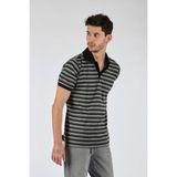 Barca Erkek Polo Yaka Çizgili T-Shirt - Regular Fit - Günlük Kullanım - Siyah - Gri
