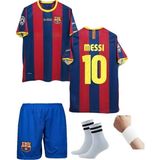 Barcelon'a Messi 2011 London Retro Futbol Çocuk Forması 4'lü Set Çorap+Bileklik Hediyeli - 9 - 10 Yaş - Bordo-Mavi