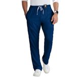 BARCO Grey's Anatomy Scrubs - Erkekler için Evan Scrub Pantolon, Fermuarlı Elastik Bel, Düz Bacak Erkek Ovma Pantolonu, İndigo (Lacivert), S