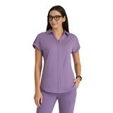 BARCO One Performance Knit Engage Klasik Kesim Kadınlar için Fırçalama Üstü - 2 Cepli, Fermuarlı Yaka Yaka Gömlek 360 Spandeks Streç, Tozlu Lavanta, L