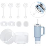 Bardak Aksesuarları 6 Parça Set, 2 Hasır Kapak Kapağı, 2 Kare Dökülme Durdurucu ve 2 Yuvarlak Sızıntı Durdurucu, Stanley Cup Için 2 Adet Silikon Bot 40 Oz, 30 Oz ve 20 Oz Bardak (Beyaz)