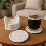 Bardak altlığı ve Sepeti Dekoratif 7'lı set, Hasır Desenli Bardak Altlığı, Bar, Oturma Odası ve Mutfak için Dayanıklı Bardak Altlığı, Hiçbir Zararlı Madde içermez (Beyaz)