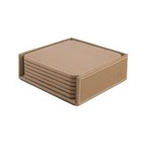 Bardak Altlığı,6’lı Set,Masaüstü Kare Cup Coaster,Vegan Suni Deri,11x11 cm.,Vizon