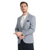 Barella Erkek Lacivert Ekose Slim Fit Mono Yaka Spor Blazer Ceket Lacivert 64