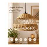 barellum Dora Doğal Rattan Kafes Avize El Yapımı Bohem Sarkıt Avize 30x25 cm E27 Duy