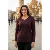 Barem Kadın Lina Büyük Beden Kışlık V Yaka Yumoş Bordo Bluz D06