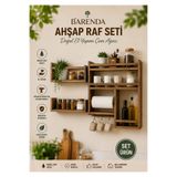 BARENDA Ahşap Baharatlık Terek Kahve Köşesi Duvar Rafı Set { HAZIR KURULU )