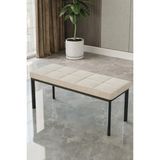 Baresmu Aren Bench Puf – Çımalı Oturma Bankı 105X40 cm | Modern Bench Puf Siyah Metal Ayaklı Çımalı - 105 x 45 - Krem