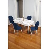 Baresmu Bara Beyaz 80X132 Açılabilir Sunta Masa Yemek Odası Takımı, Mutfak Takımı 4 Adet Sandalye - Lacivert