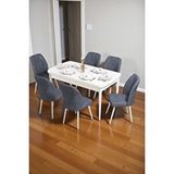 Baresmu Bara Beyaz 80X132 Açılabilir Sunta Masa Yemek Odası Takımı, Mutfak Takımı 6 Adet Sandalye - Antrasit