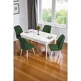 Baresmu Bara Beyaz Mermer 80X132 Açılabilir Sunta Masa Yemek Odası Takımı, Mutfak Takımı 4 Adet Sandalye - Yeşil