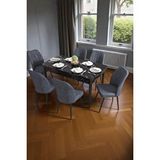 Baresmu Bara Siyah Mermer 80X132 Açılabilir Sunta Masa Yemek Odası Takımı, Mutfak Takımı 6 Adet Sandalye - Antrasit