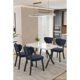 Baresmu Barel Elma Mutfak Masa Takımı 4 Sandalyeli – 120X80 Suntalam Masa Siyah Metal Ayak Modern Yemek Masası Takımı - Antrasit - Beyaz