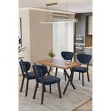 Baresmu Barel Elma Mutfak Masa Takımı 4 Sandalyeli – 120X80 Suntalam Masa Siyah Metal Ayak Modern Yemek Masası Takımı - Antrasit - Ceviz