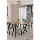 Baresmu Barel Elma Mutfak Masa Takımı 4 Sandalyeli – 120X80 Suntalam Masa Siyah Metal Ayak Modern Yemek Masası Takımı - Gri - Ceviz