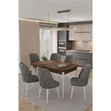 Baresmu Barlex Açılır Beyaz Mutfak Masası Takımı 6 Sandalyeli Mdf Masa Metal Ayak Lexus / Leksus Sandalye - Ceviz