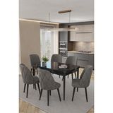 Baresmu Barlex Açılır Beyaz Mutfak Masası Takımı 6 Sandalyeli Mdf Masa Metal Ayak Lexus / Leksus Sandalye - Siyah Mermer