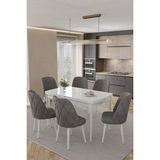 Baresmu Barlex Açılır Beyaz Mutfak Masası Takımı 6 Sandalyeli Mdf Masa Metal Ayak Lexus / Leksus Sandalye
