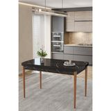 Baresmu Barmas Mutfak Masası 70X110CM Sunta Lam Tabla | Ahşap Ayak | Modern Mutfak/salon/yemek Masası - Siyah Mermer - 70 x 110 cm