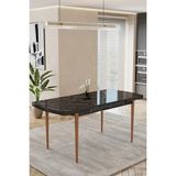 Baresmu Barmas Mutfak Masası 80X132 cm Sunta Lam Tabla | Ahşap Ayak | Modern Mutfak/salon/yemek Masası - Siyah Mermer - 80 x 132 cm