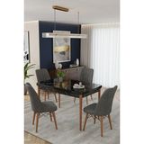 Baresmu Karba 70X110 Sabit Sunta Masa Yemek Odası Takımı, Mutfak Masası Takımı 4 Adet Sandalye - Siyah - Antrasit