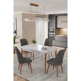Baresmu Karba 80X132 Açılabilir Sunta Masa Yemek Odası Takımı, Mutfak Takımı 4 Adet Sandalye - Beyaz - Antrasit