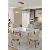 Baresmu Karba 80X132 Açılabilir Sunta Masa Yemek Odası Takımı, Mutfak Takımı 4 Adet Sandalye - Beyaz - Krem