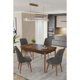 Baresmu Karba 80X132 Açılabilir Sunta Masa Yemek Odası Takımı, Mutfak Takımı 4 Adet Sandalye - Ceviz - Antrasit